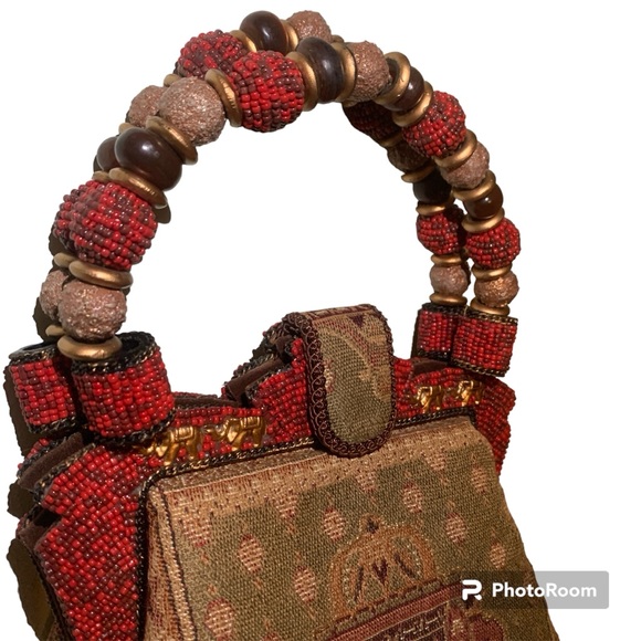 RARE Mary Frances Elephant Tapestry & Beaded Handle Bag - Picture 5 of 11